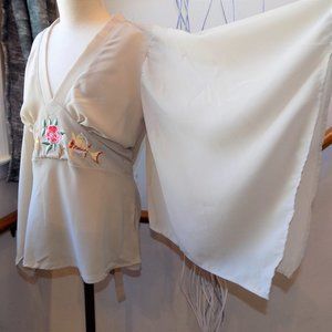 LVLX Vintage Taupe Beige Kimono Blouse Top Size Medium